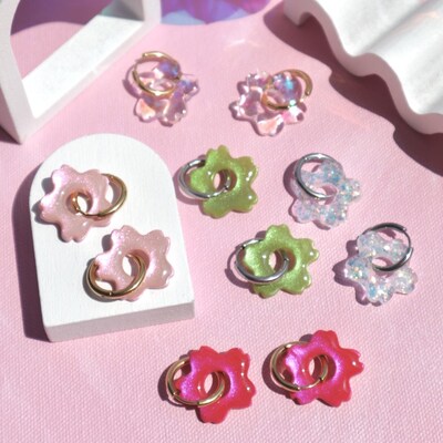 Sakura earrings, Cherry blossom hoops, simple earrings, hoop earrings, Japanese inspired - image1